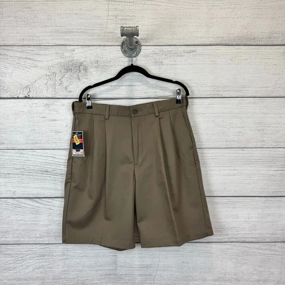 Roundtree & Yorke Mens Travel Smart Classic Fit Pleated Easy Care Shorts Size 34